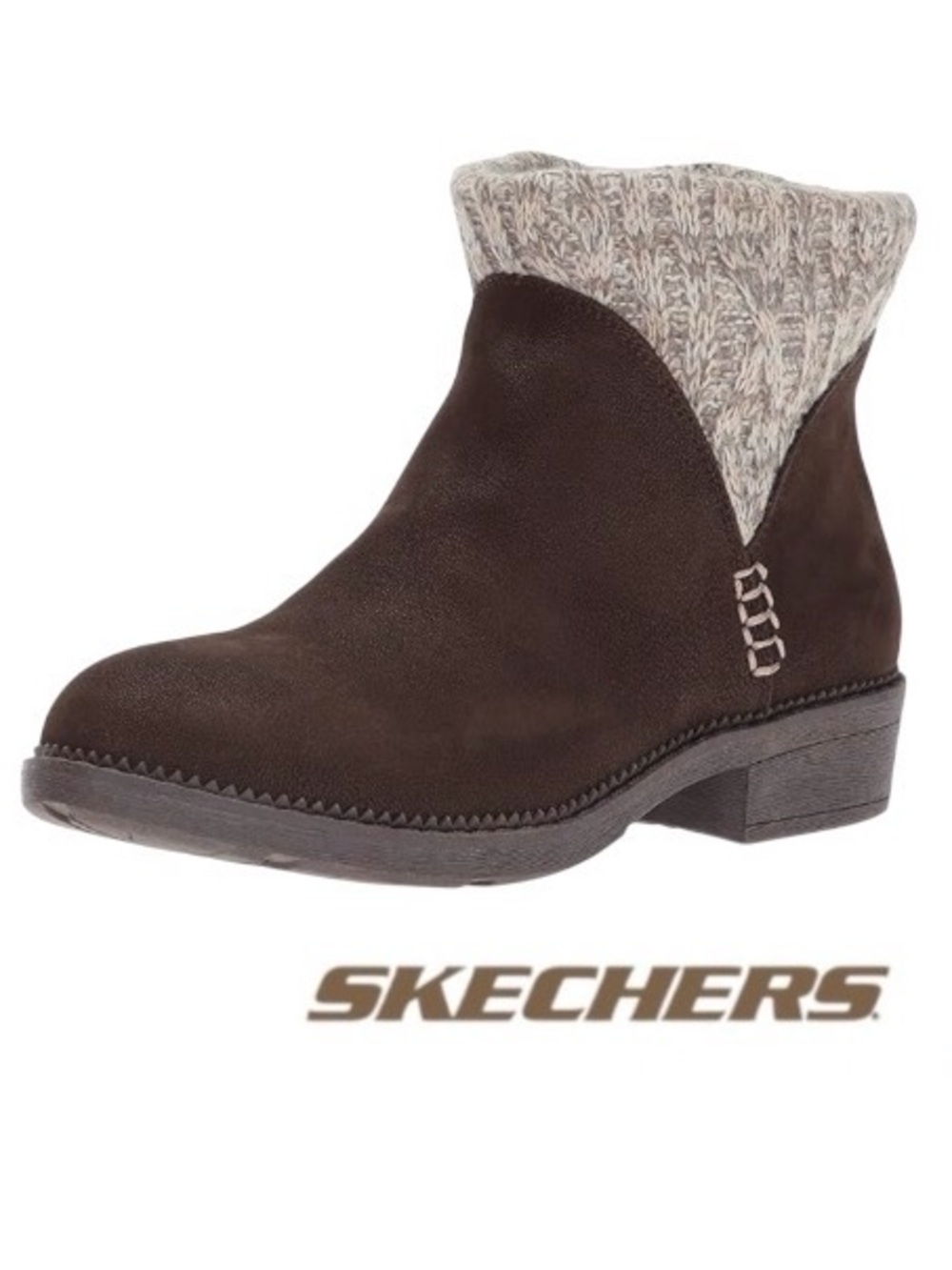 Size 10 Skechers “Elm” Women’s Dark Brown Ankle Boot with Knit Cuff
